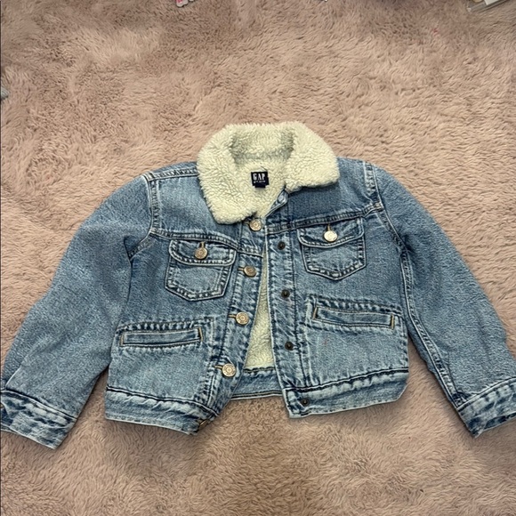 GAP Blue and White Jean Jacket with Sherpa Lining - Picture 1 of 4